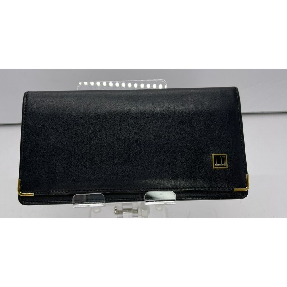 Dunhill Logo Plate Leather Long Bifold Wallet Black Made in England